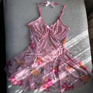 پیراهن صورتی گلدار کد 8001